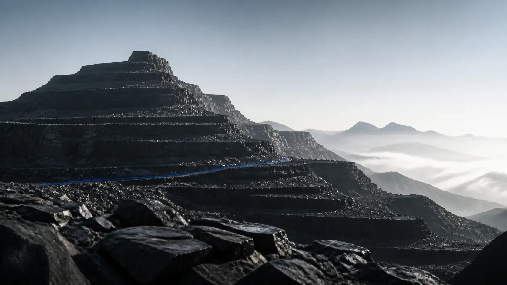 Layered mountain ridges moving from dark foreground to a clear horizon, representing ordered priorities