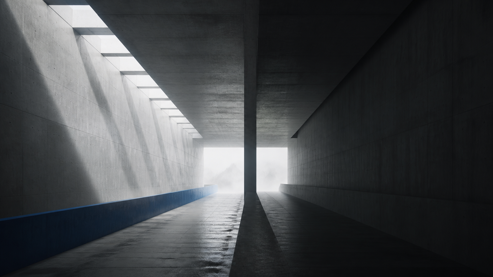 Two architectural paths converging toward a bright opening, representing competing businesses entering an AI answer